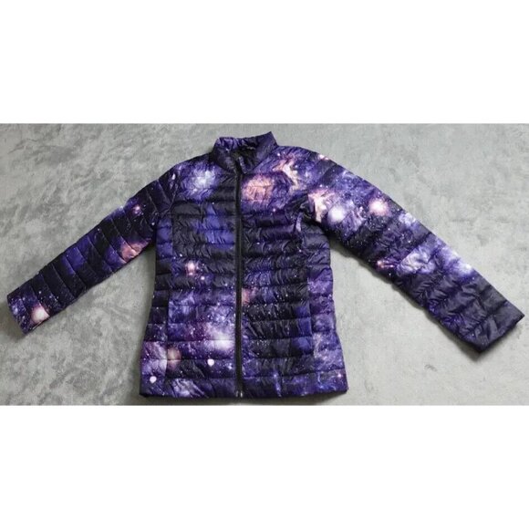 Lands' End Space Puffer Coat Boys Medium Purple Black Full Zip Down Alternative!